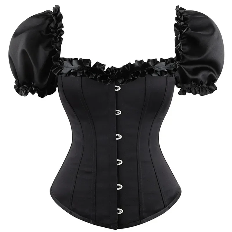 

Satin Corsets and Bustiers Gothic Lace Up Vest Overbust Corsets Puff-Short Sleeve Shoulder Straps Corselet for Women Steampunk