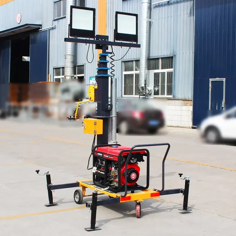 Solar Diesel Hybrid Hydraulic Telescopic Mast Trailer Mounted 4x LED Floodlights Heavy Emergency Site 6m Mobile Light