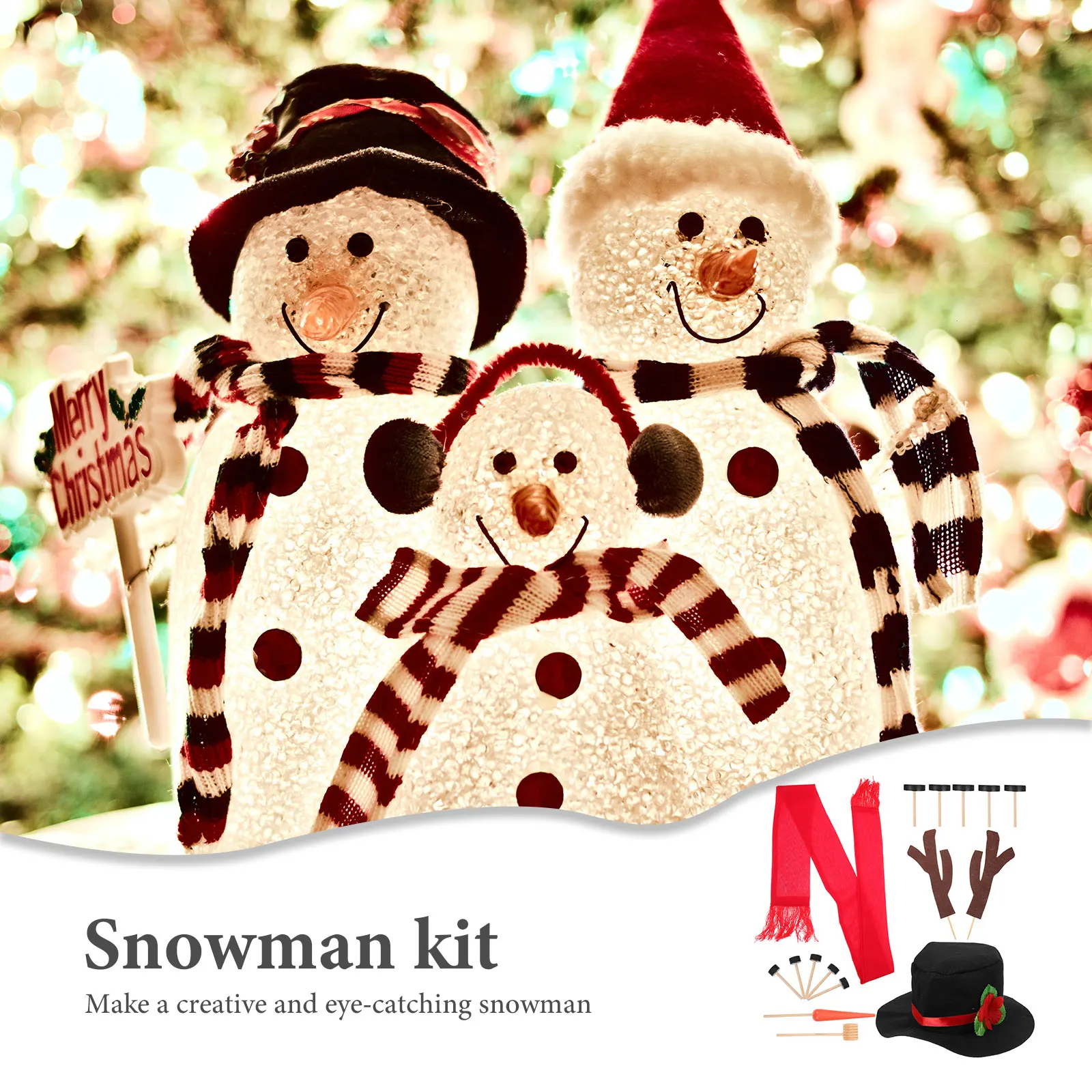 

16pcs Snowman Kit Christmas Decoration Red Scarf Wooden Eyes Mouth Buttons Carrot Nose Non Woven Reusable Winter Toys