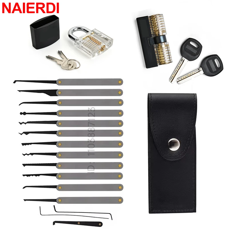 Image of NAIERDI Transparentes Übungsschloss-Werkzeugset Multifunktionales Trainings-Vorhängeschloss-Kit Stahl-Handwerkzeuge Hardware-Reparaturwerkzeuge