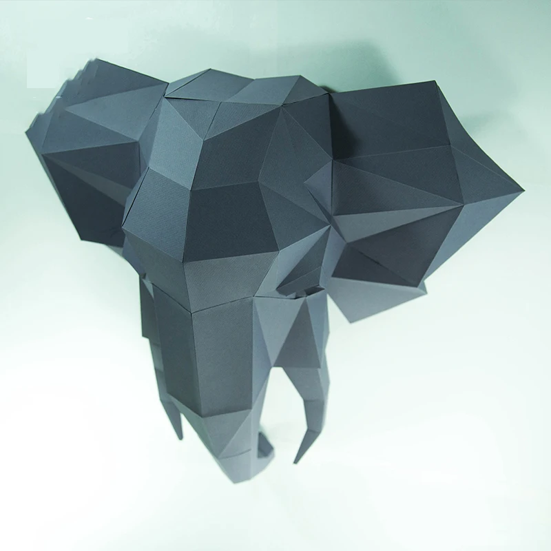 Elephant head animal paper mold wall hanging three-dimensional scene 3d paper sculpture model polygon handmade DIY