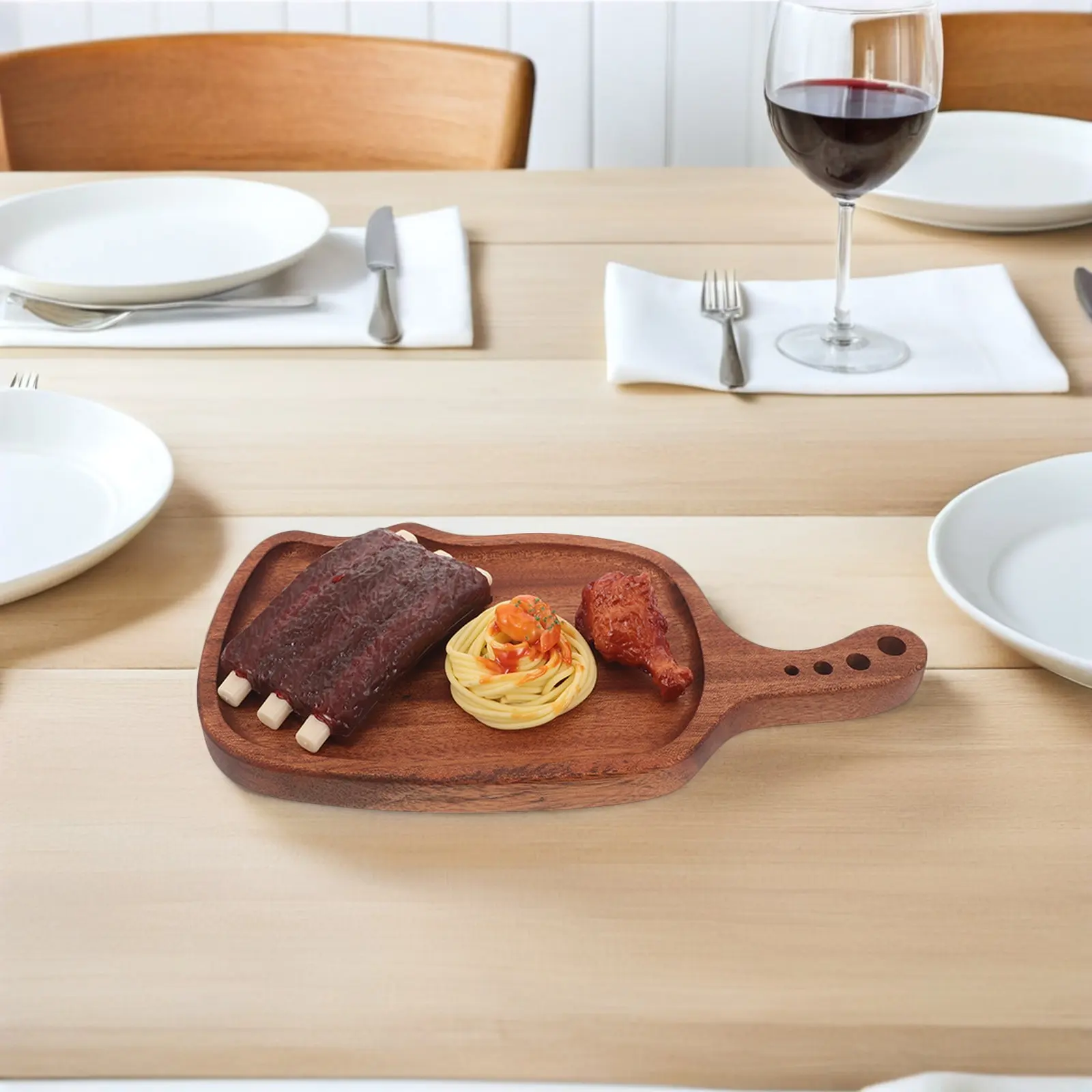 Wooden Cat Shape Serving Tray with Tail Handle Natural Grain Design for Desserts Appetizers Cheese Platter Snack Display Home