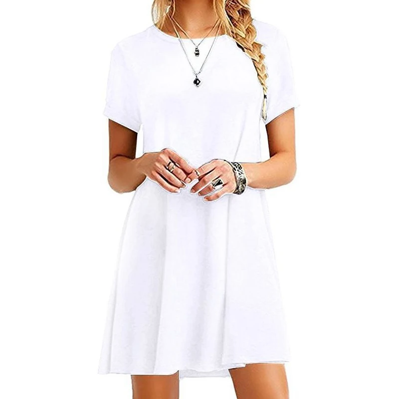 Women Casual Short Sleeve T Shirt Dress Vintage O Neck Print Loose Mini Dress Elegant Simple Mini Dress Streetwear Sundress