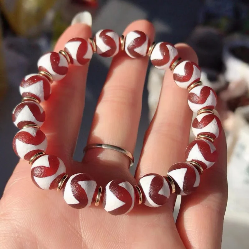 

Tibetan 10Mm Red Weathered Dzi Bead Bracelet