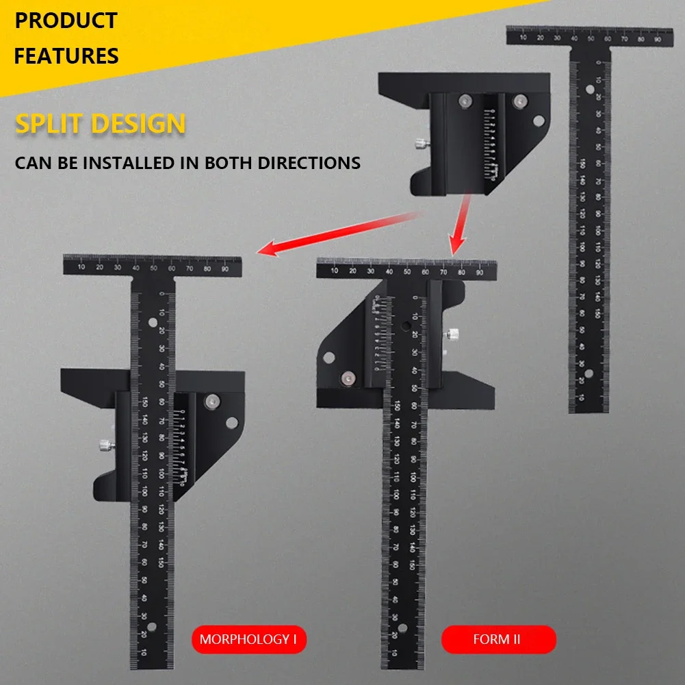 Woodworking Tool T Ruler Sliding Gauge Aluminum Alloy Scribe Ruler Depth Gauge T-Square Scribing Measuring Tools Marking Gauge