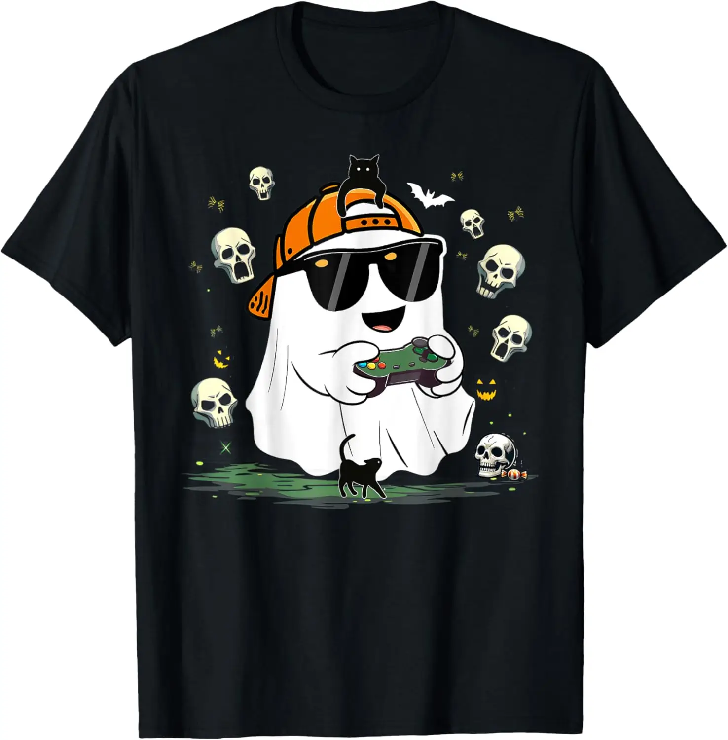 Halloween Ghost Gamer Video Gaming Boys Men Kids T-Shirt