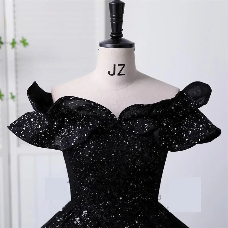 Black Off The Shoulder Quinceanera Dresses Shinning Ball Gown Performance Dress Prom Dress Boho Vestidos Customized