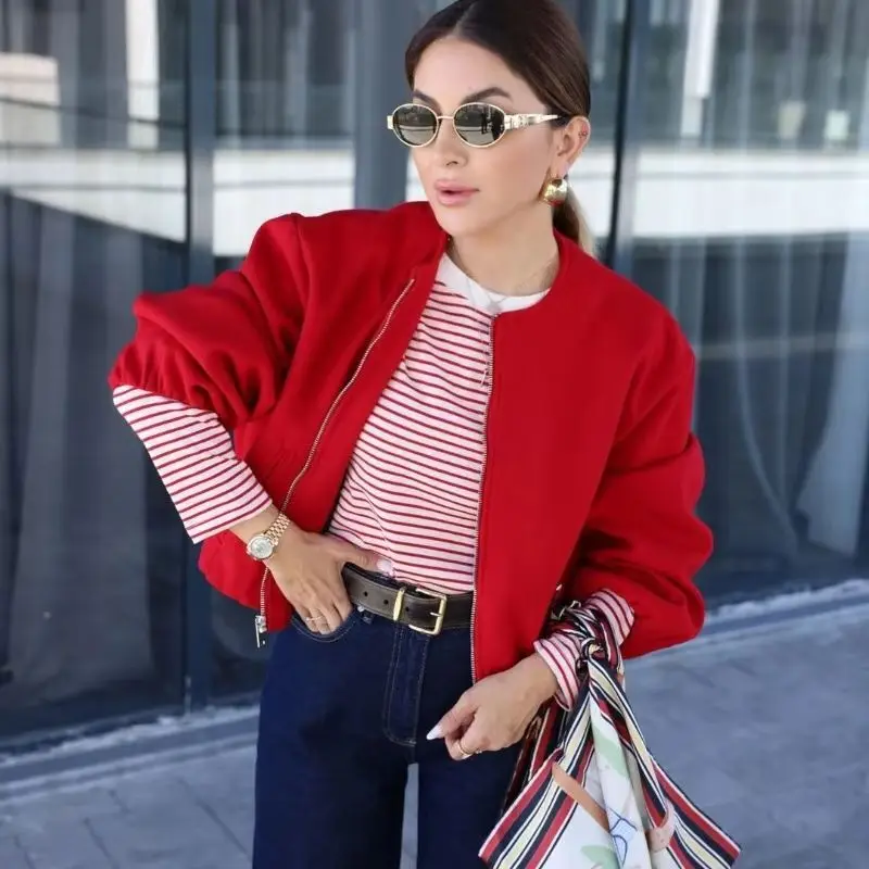 Shpmishal 2025 Spring and Autumn Fashion Versatile New Pilot Jacket Solid Color Jacket Women's Wear Female Clothing