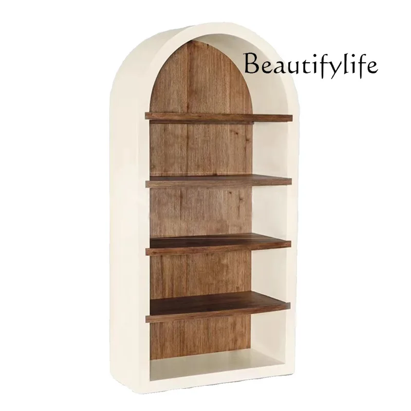 

American and French retro medieval semi-circular curved top open storage bookcase color matching dining side cabinet decoration