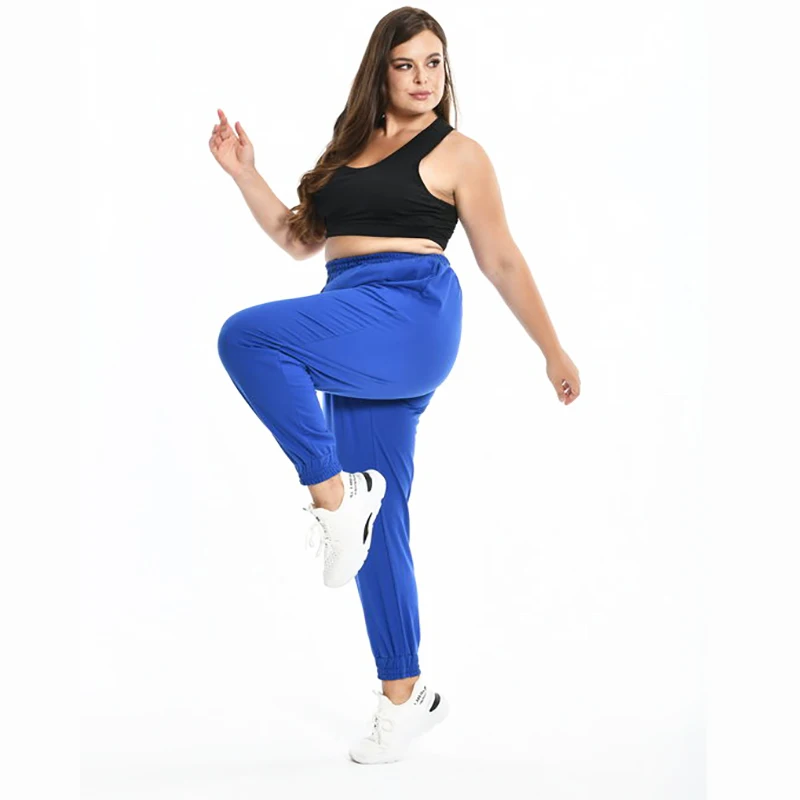 Plus Size Women Joggers Sweatpants With pocket Femme Cotton Comfy Elastic Waist Sports Trousers Pantalon US 5XL 4XL XXXL Blue