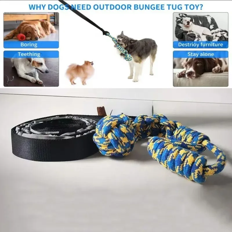 Bungee-Schlepper-Spielzeug für den Außenbereich, Hundespielzeug zum Aufhängen von Bäumen für kleine bis große Hunde, interaktive Übungsspielschnur und Haltegurt mit Kaugeil – Detail 7