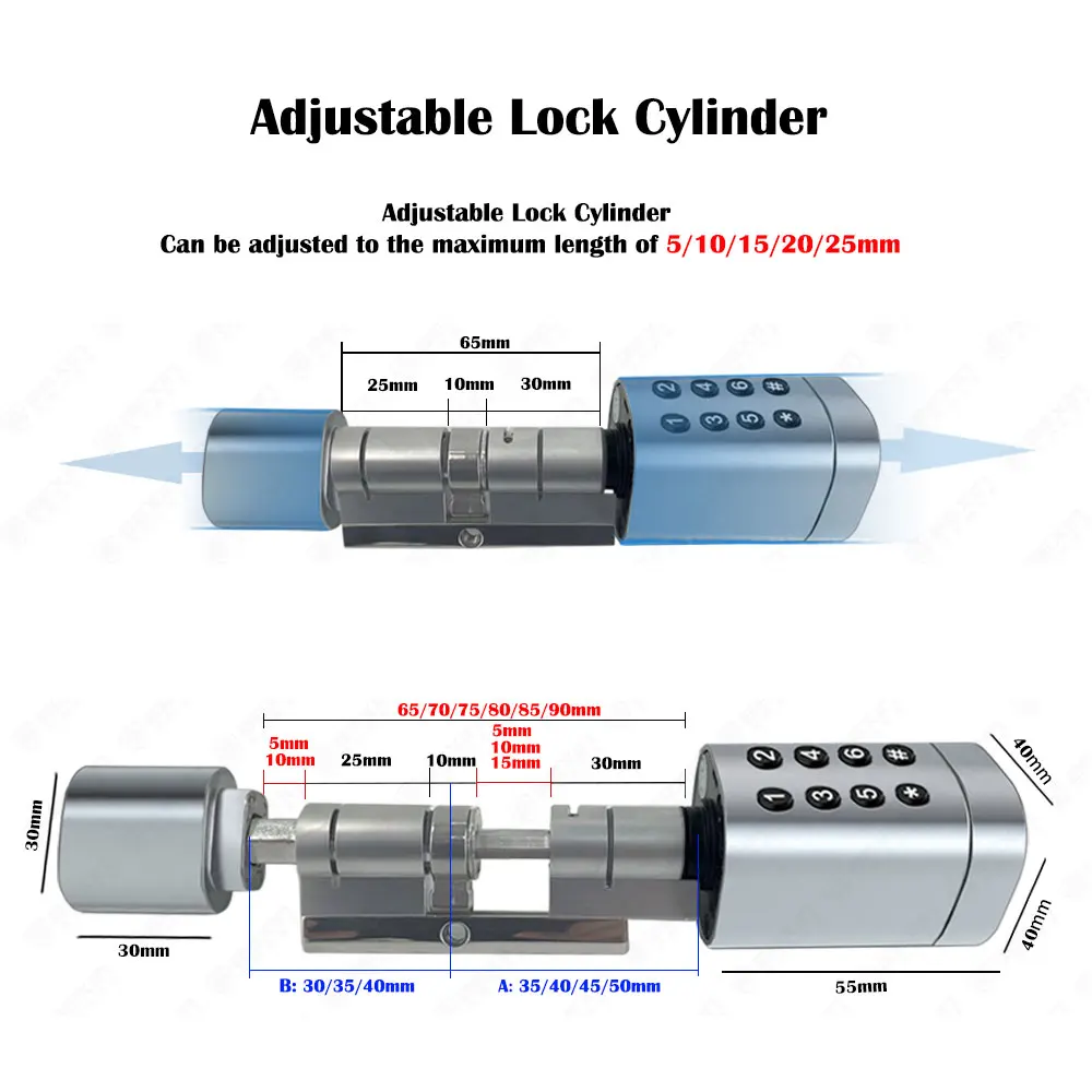 Fingerprint Smart Cylinder Lock Electronic Digital Biometric with RFID Card Mechanical Key smart door lock TTLOCK APP C1