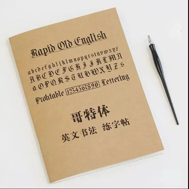 Large A4 English Calligraphy Practice Book with Thickened Tracing Paper - Gothic Script Handwriting Workbook, Cover for Tracing