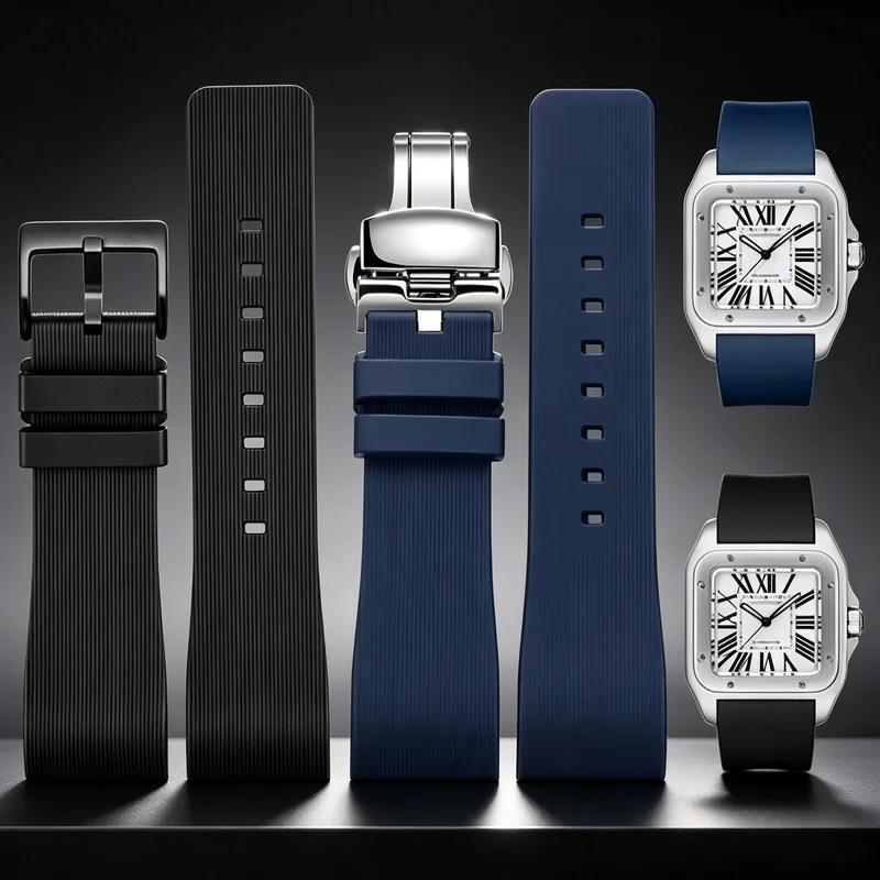 Correa de reloj de silicona para hombre y mujer, serie Cartier Sandoz Santos 100, correa de reloj de goma de silicona de 20mm y 23mm