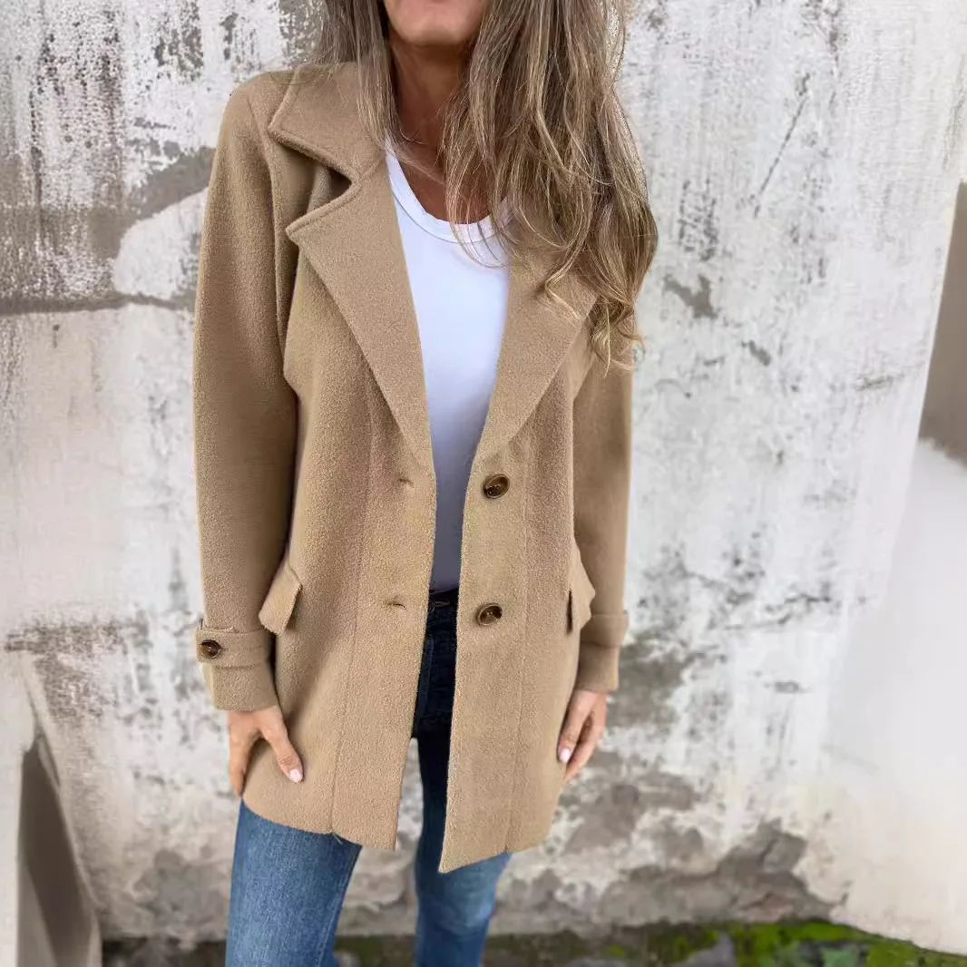 Wool Women Blends Coats Straight Turn Down Collar Full Sleeve Solid Streetwear Elegant Jackets Single Breasted Jacket Autumn