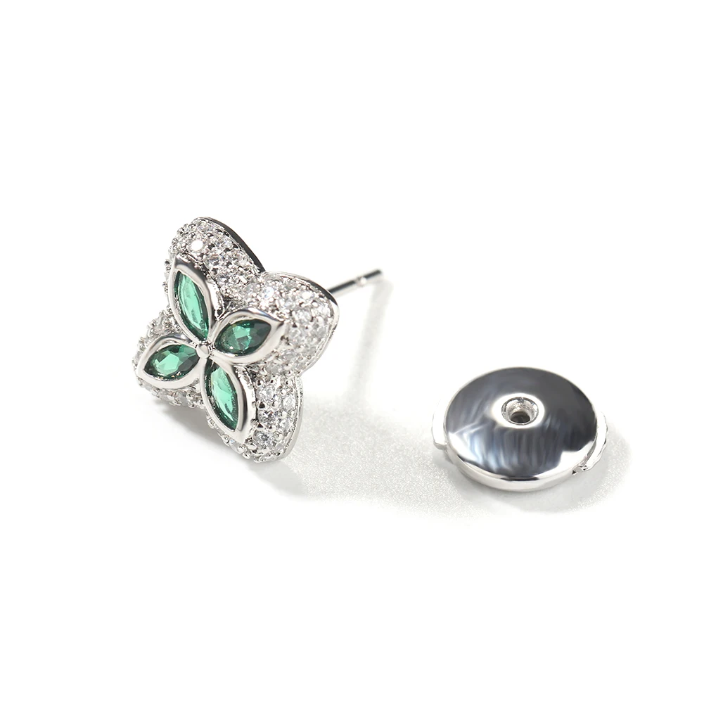 UWIN Iced Clover Earrings for Women Green/Black/White CZ Four Leaves Cubic Zirconia Stud Earrings Fashion Jewelry