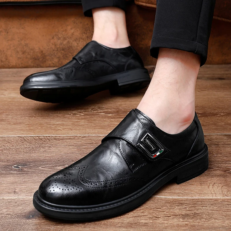 Business Pointed Leather Shoes British Style Brown Loafers Shoes Fashion Business Formal Wear Low-heeled Casual Moccasin Wedding