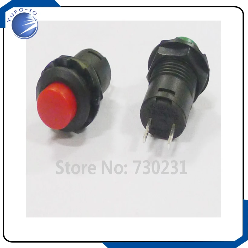 Free Shipping 2Pcs Red&Green Cap Self-locking Mini Push Button Switch AC 250V 1.5A DS-428 hym