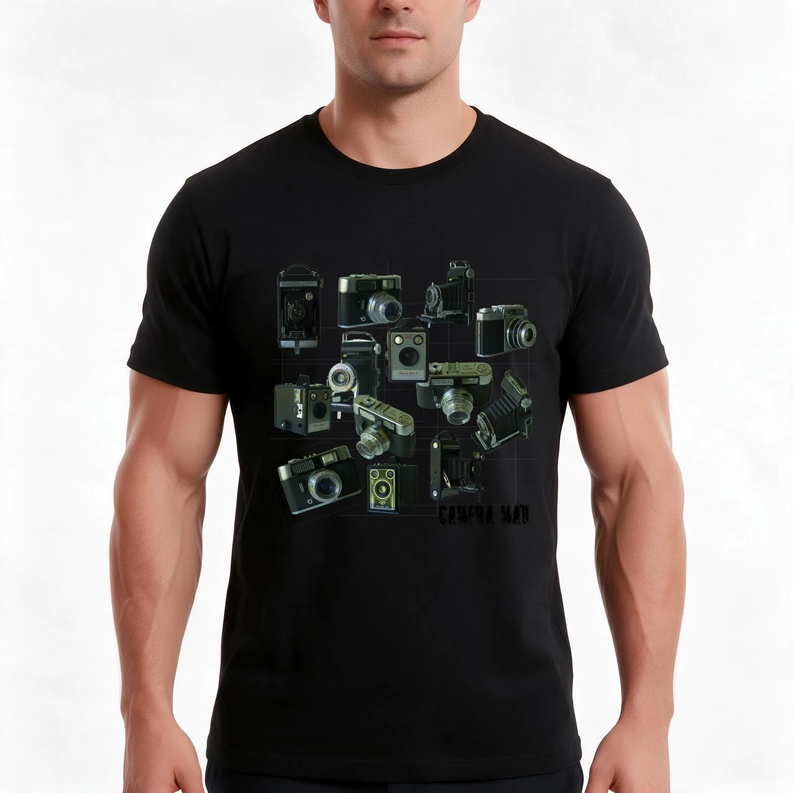Camera Mad T-Shirt, Summer Casual Cotton Tee, Oversized Streetwear Tops, Vintage Graphic Print, Loose Fit Short Sleeve