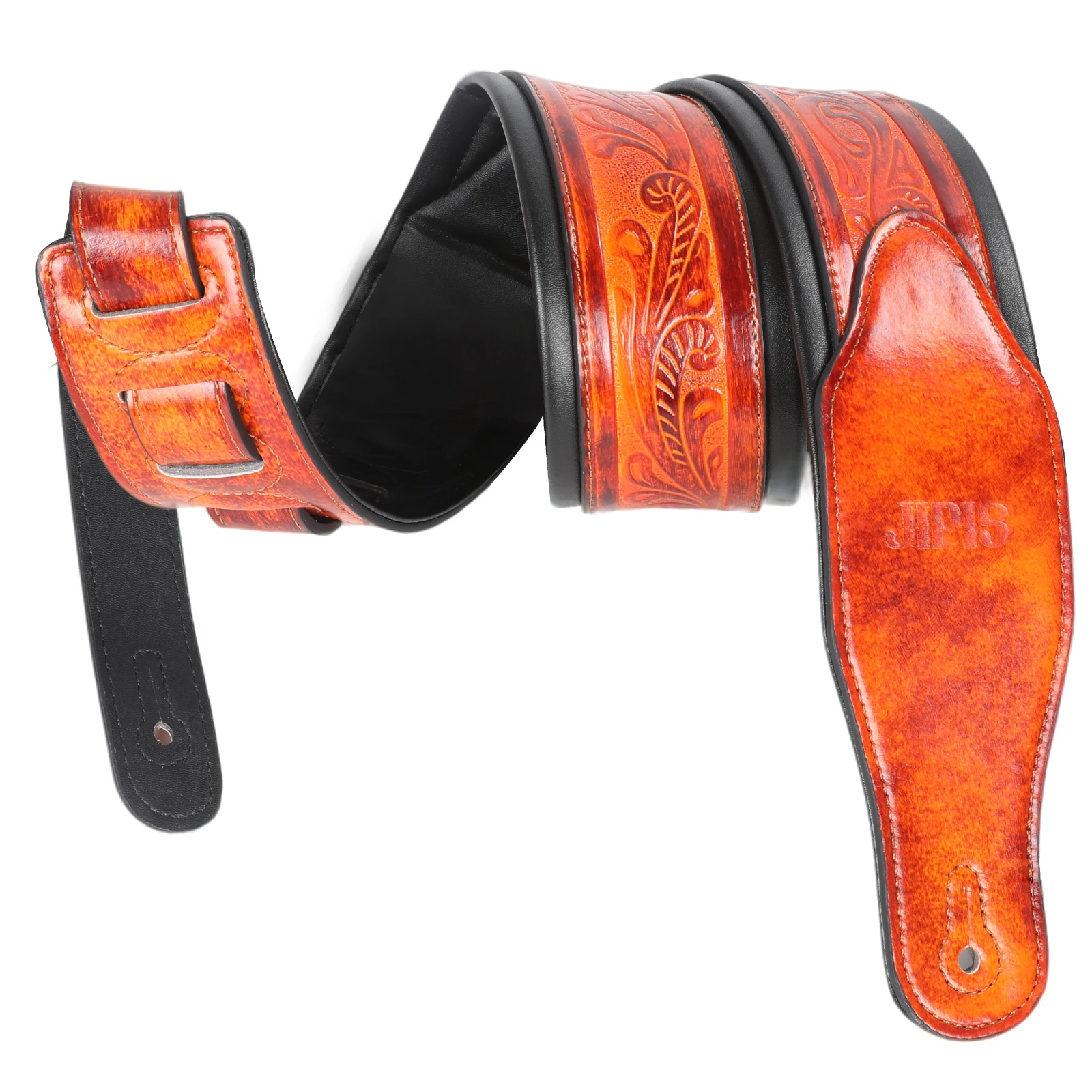 

Кожаный ремешок ручной работы цвета бурбон, с мягкой подкладкой, классический узор «живой дуб», для акустических, электрических и бас-гитар