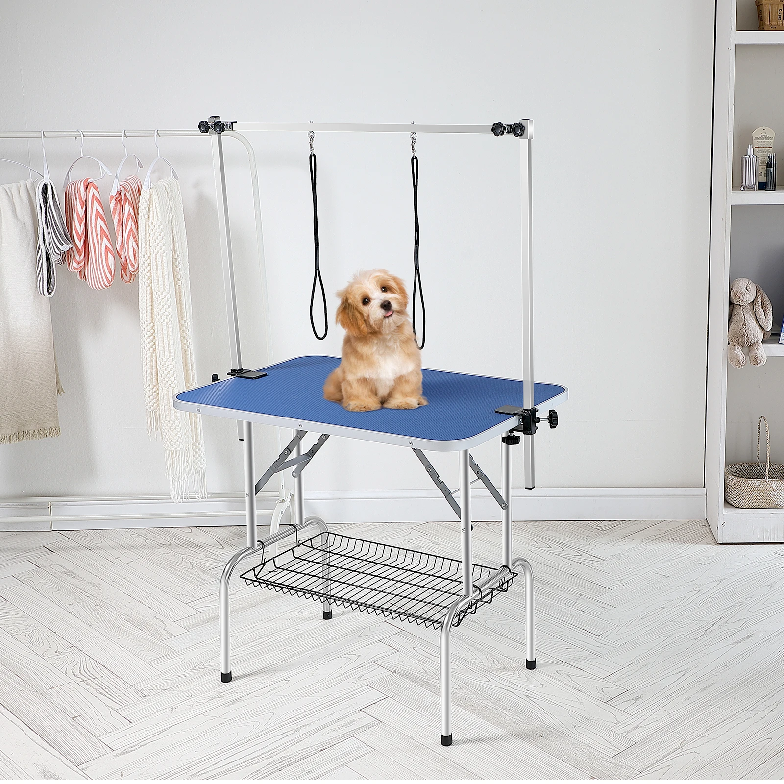 ペットグルーミングテーブル、クランプ付き2アーム、36インチx24インチ、犬用グルーミングステーション、折りたたみ式ペットグルーミングスタンド、中小型犬用
