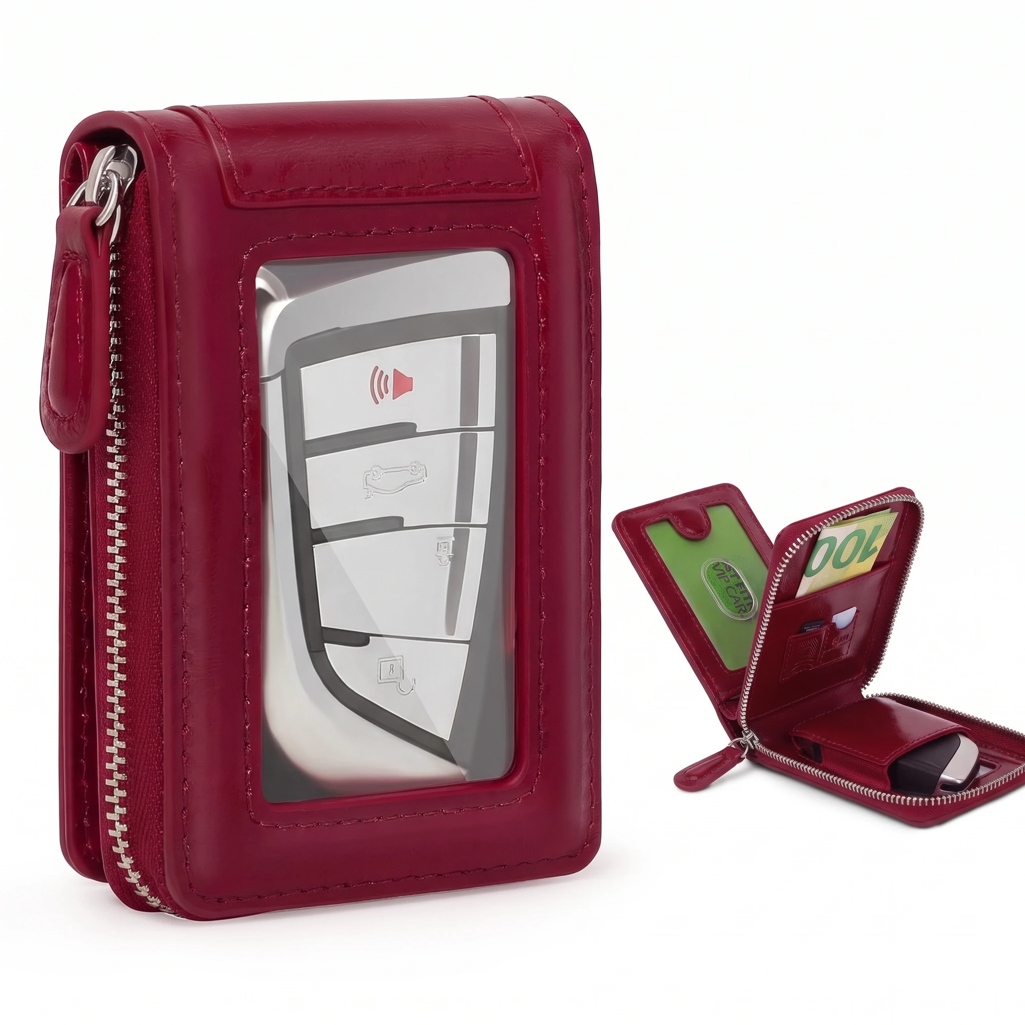 Pomelo Best Universal Echtleder Autoschlüssel-Etui für Damen mit Kartenfächern