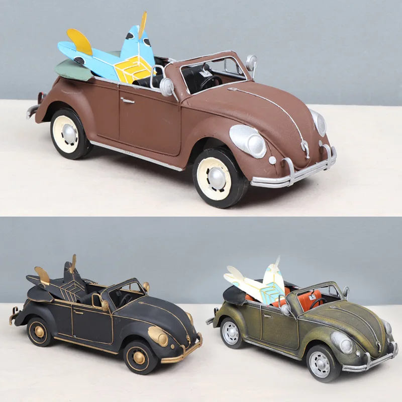 European And N Retro Volkswagen Beetle Models, Metal Art, Vintage Imitation Convertible Cars, Crafts, Tabletop Decorations