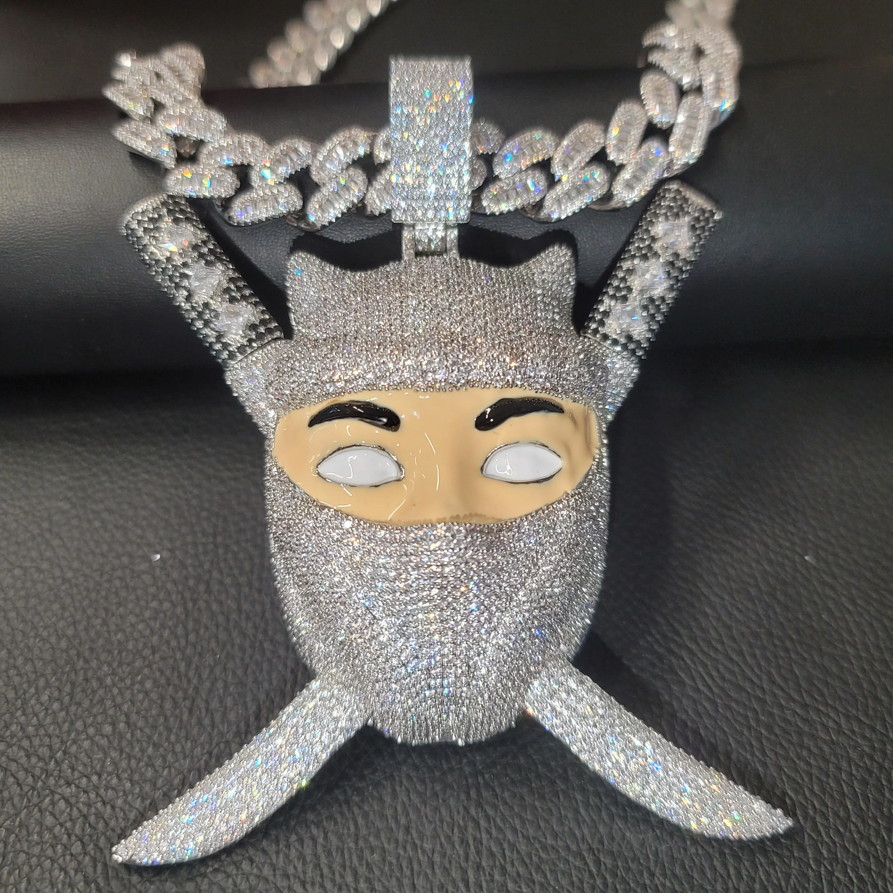 Personalized Fashion Masked Pendant With 15MM Cuban Link Chain Custom Ice Out Necklace Full Diamonds Hip Hop Jewelry Gifts