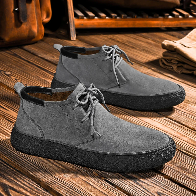 

New Winter High Top Men's Casual Boots Luxurious Brand Soft Comfort Cowhide Suede Business Commuting Boots Quality Chelsea Boots