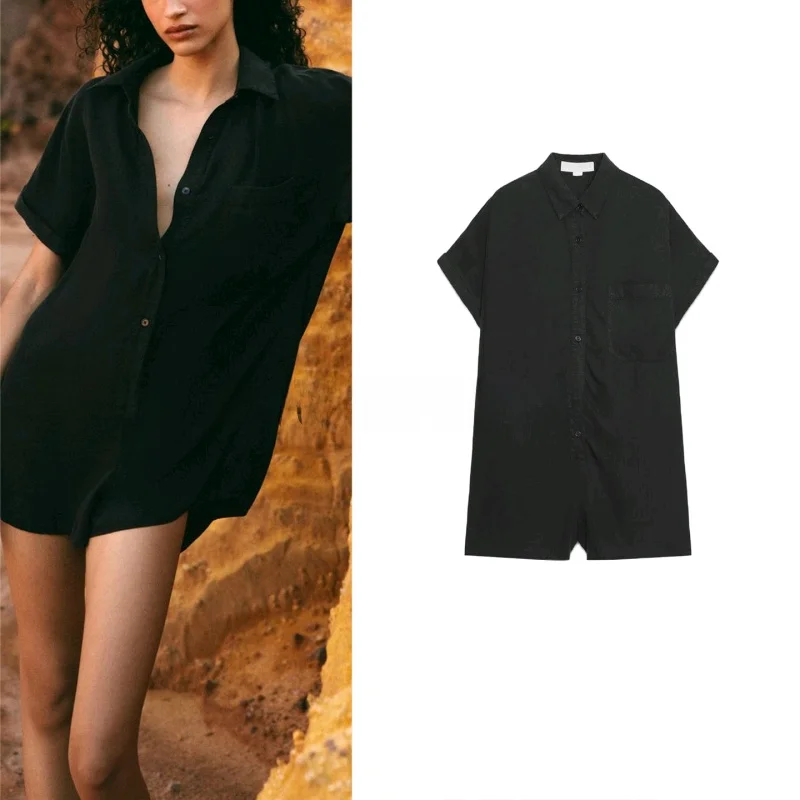 

Летние новые женские брюки-комбинезон с откидным воротником и декоративными элементами, прямые, с высокой талией