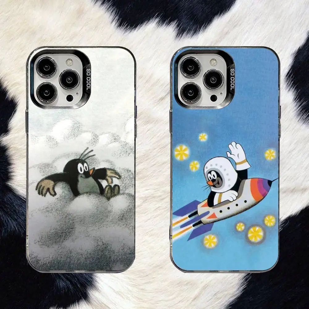 

L-Little Mole Cute Phone Case For iPhone 16,15,14,13,12,11,8,7,Pro,Max,Plus,Mini,XS,SE Anti Fall Black Matte Hard