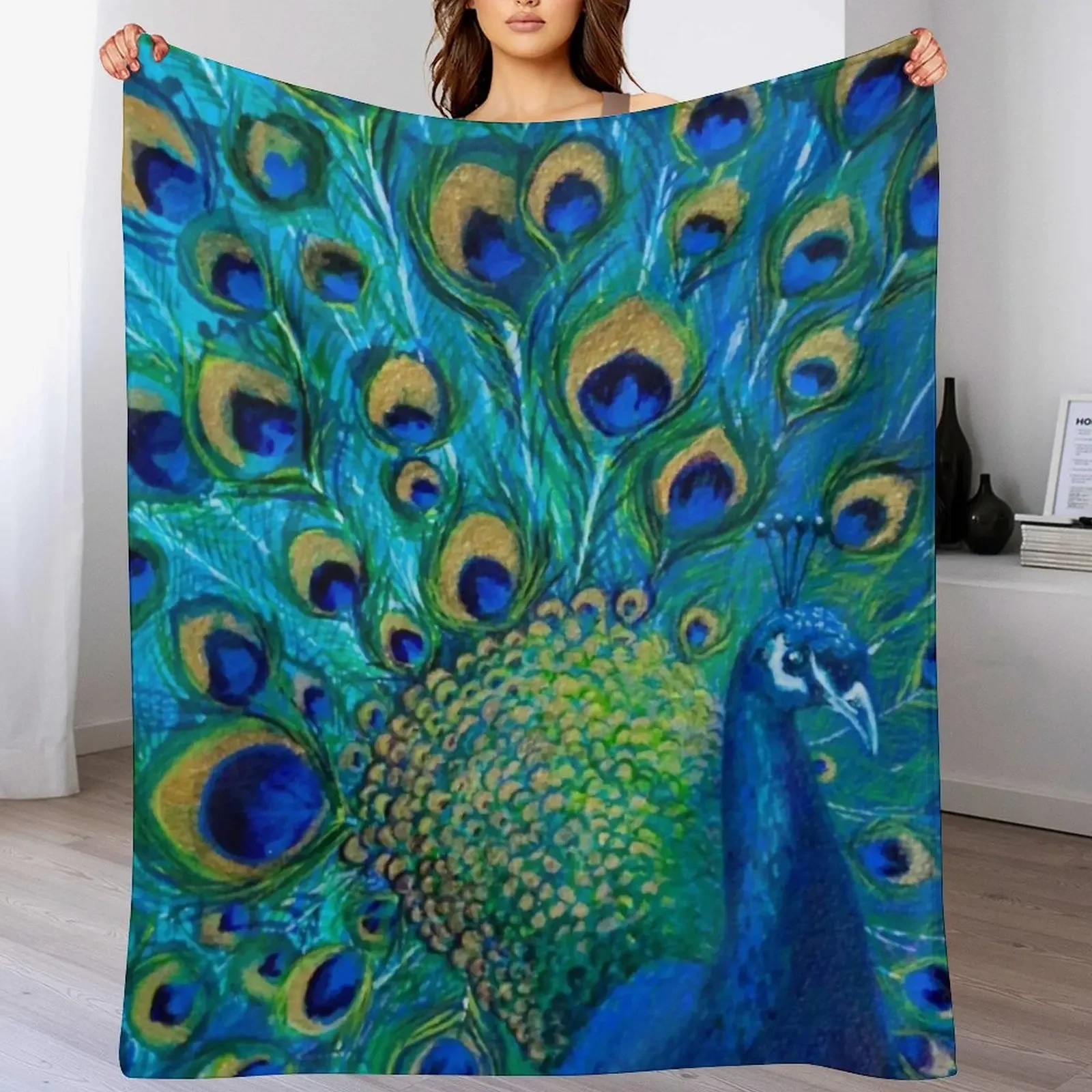 Peacock Blues Throw Blanket Soft Breathable Blanket for Night Sleeping