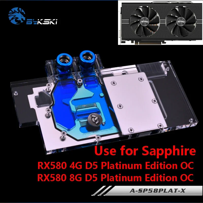 

BYKSKI Full Cover Graphics Card Block Use for Sapphire Nitro+ Radeon RX 580 / 590 8GD5 8GB GDDR5 (11265-01-20G) Copper Radiator