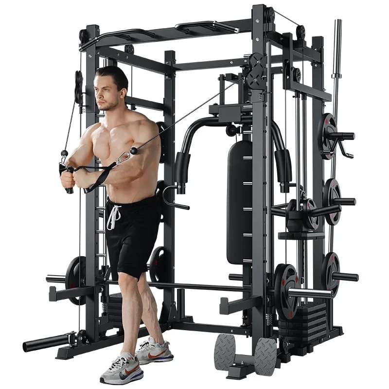 Commercial gym equipment  power cage heave duty dual cable crossover squat rack multifunction  home smith machine