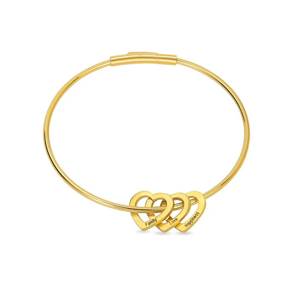 Customized Stainless Steel Bangle Bracelet Heart Shape Pendants Letter Personalized For Women Gift