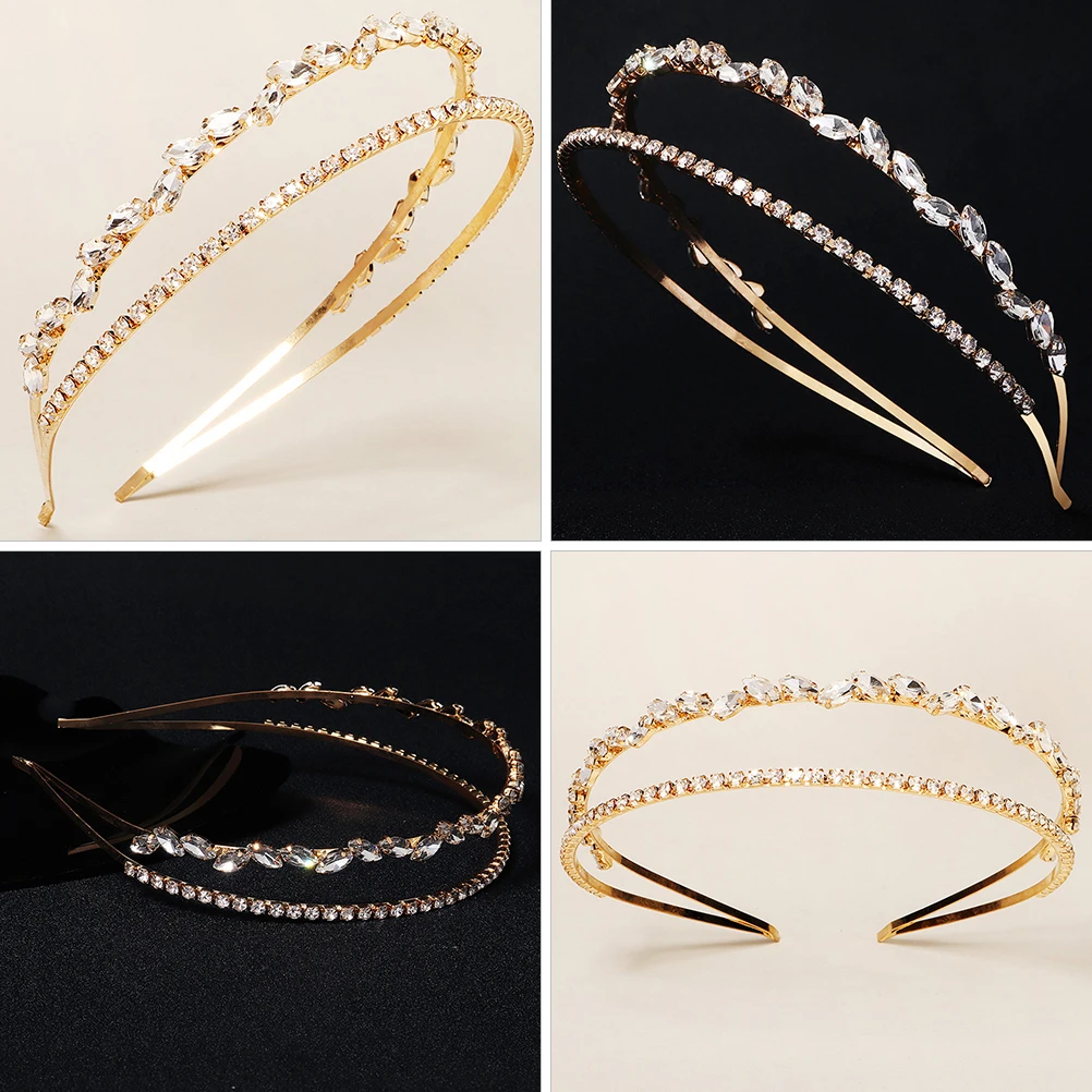 

Rhinestone Headdress Double Layer Hair Band Bridal Crown Women Elegant Party Prom Banquet Accessory Understated