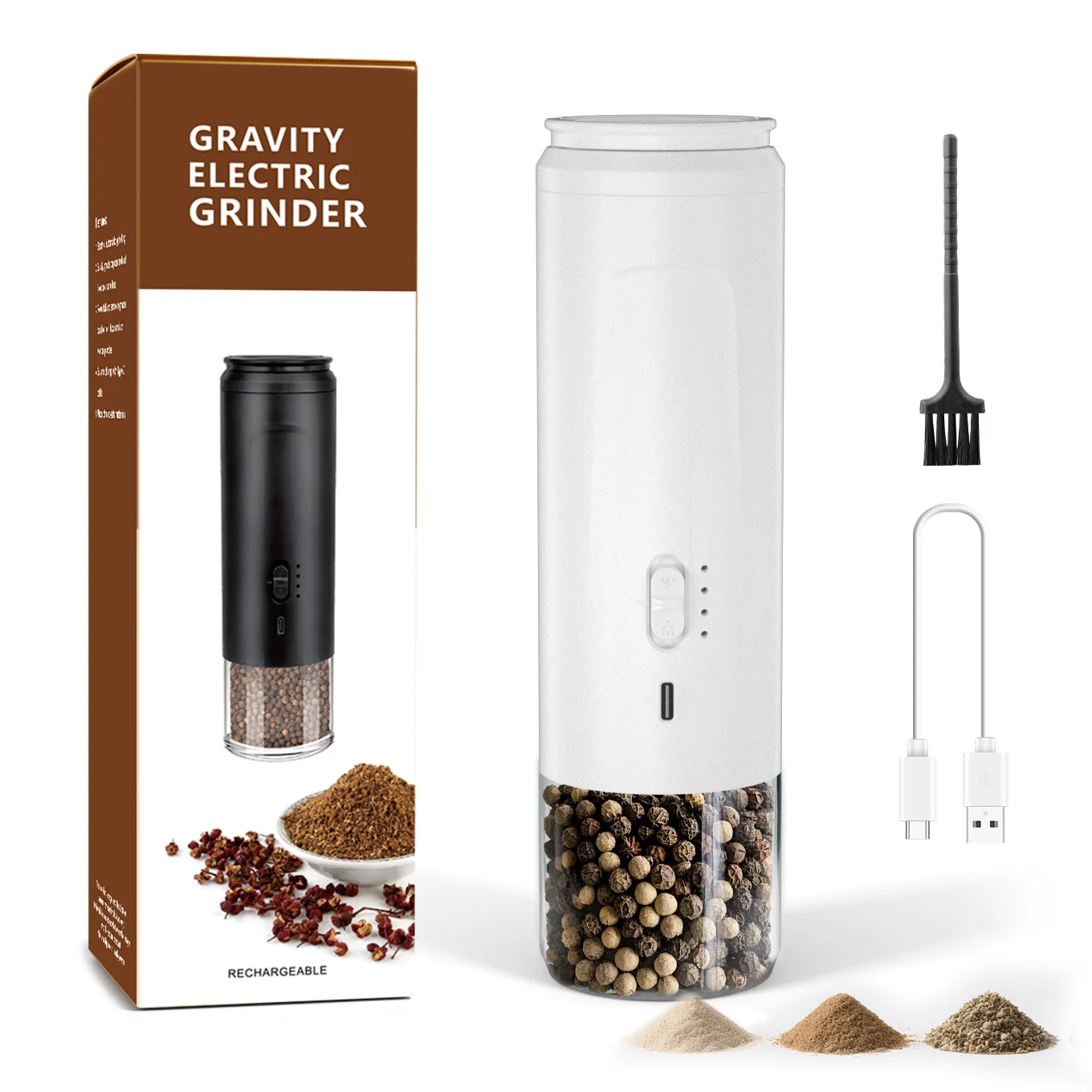 

USB rechargeable electric fragrance grinder, wireless automatic salt and pepper grinder, adjustable thickness, portable style