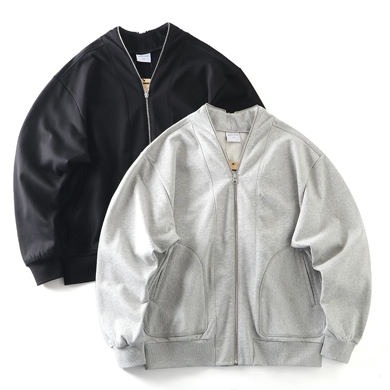 

High Quali Pure Cotton Knitted Baseball Jaet Loose Fit Autumn New Sle Men's Faionable Outerwear V-Ne Long Sve Coat