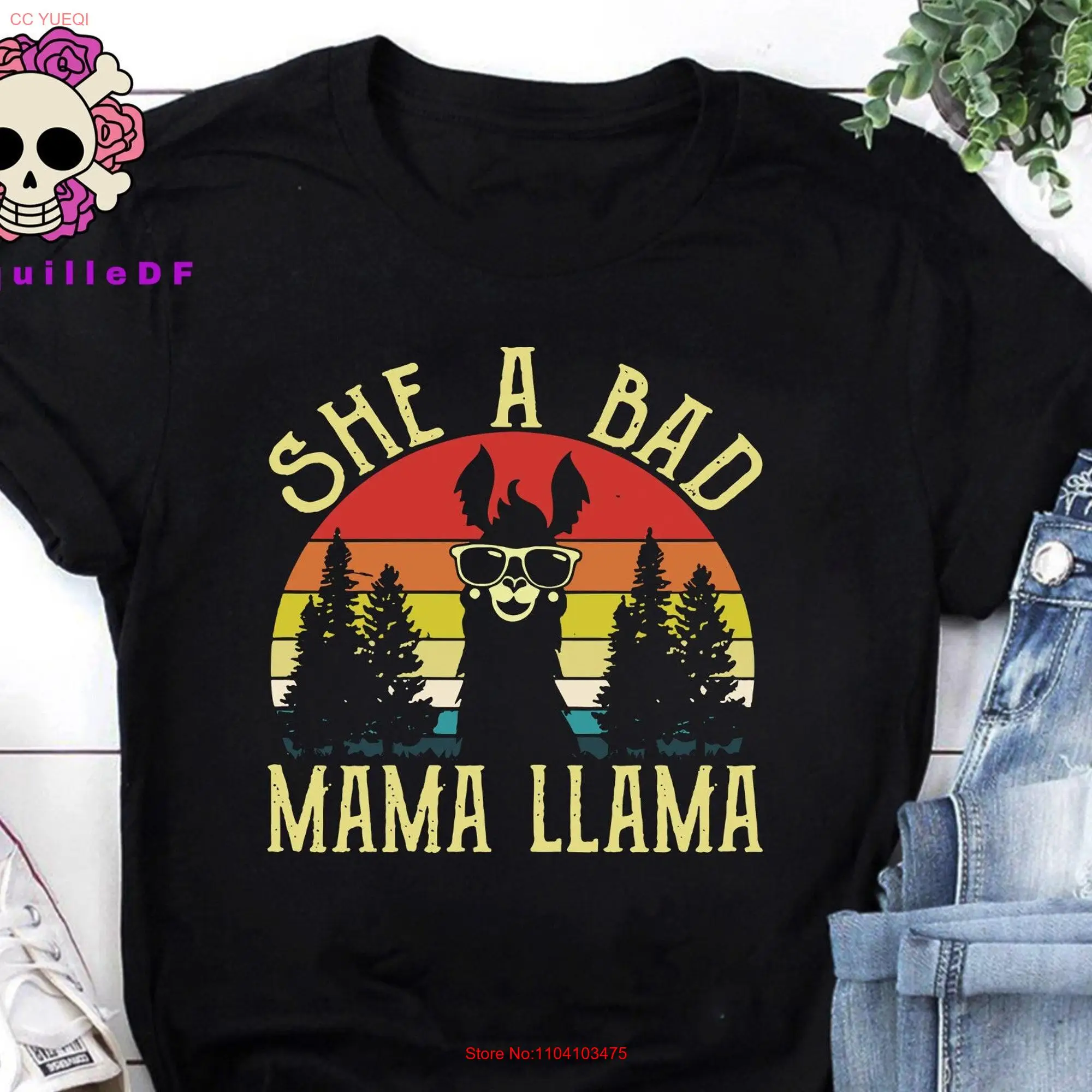 Vintage She A Bad Mama Llama T shirt Motherhood Mother's Day For Mom Best long or short sleeves