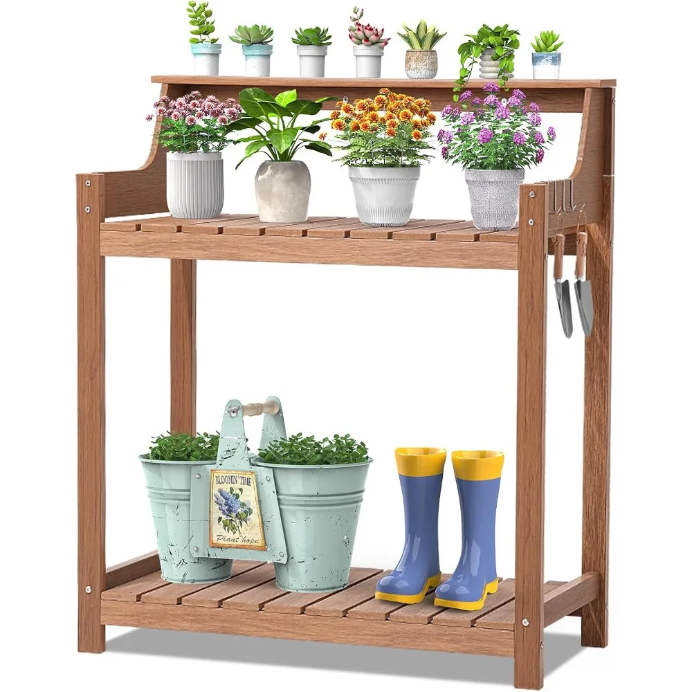 

Potting Bench, All Weather Potting Table with 33.18" Highten Tabletop and 8 Hooks, Easy Assembly Garden Work Bench