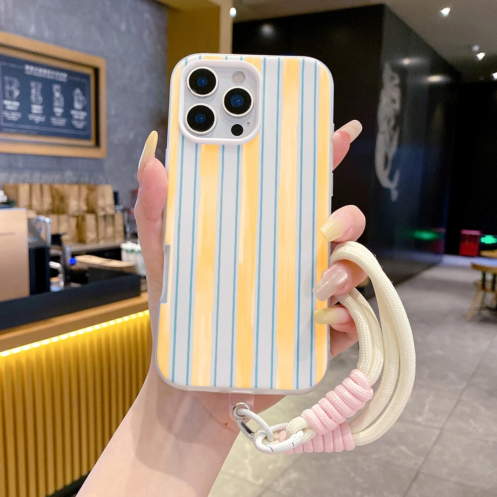 Wrist Strap 2 in 1 Phone Case For iPhone 17 11 13XS XR X 7 8 12 14 15 16 Pro Max  Plus 17 Air Fashion Stripes With Lanyard Cover view 5