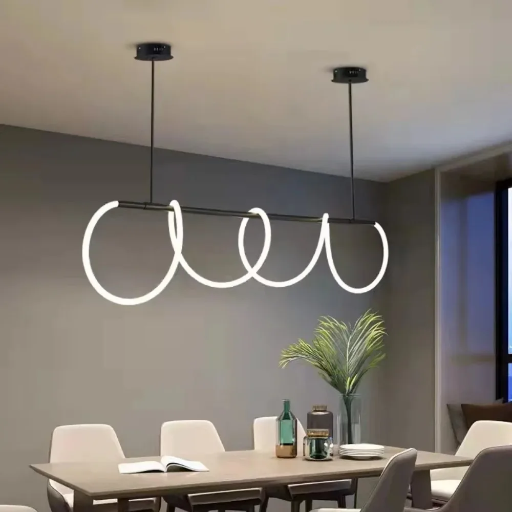 Imagem -03 - Teto Led Linear Lustres para Sala de Estar Jantar Pingente Estilo Moderno Pendurado Lâmpada Tira Longa Designer Luz 200cm