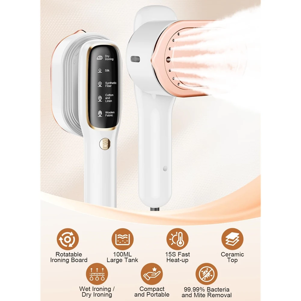 A83X-Steamer للملابس، 2In1 مكوّاة محمولة، تسخين سريع 15S، مزيل تجاعيد القماش، مكواة بخار خفيفة الوزن، قابس الاتحاد الأوروبي