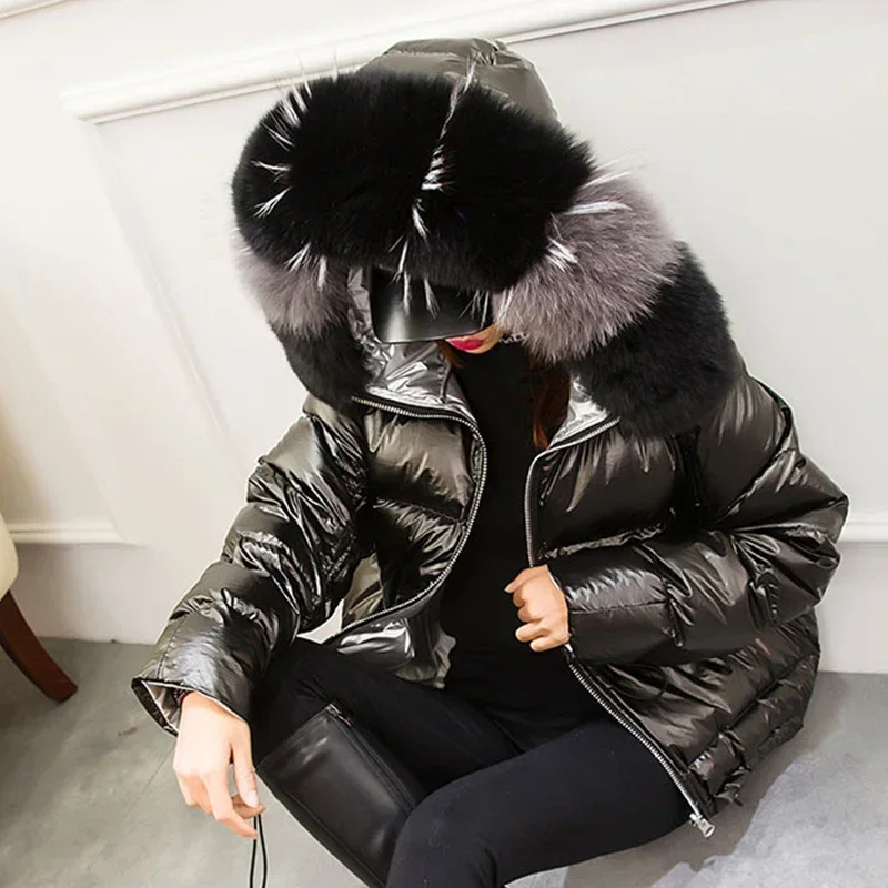 Parkas de piel auténtica para mujer, chaqueta con cuello de piel de zorro Natural, abrigo corto suelto de plumón de pato blanco, abrigo grueso y