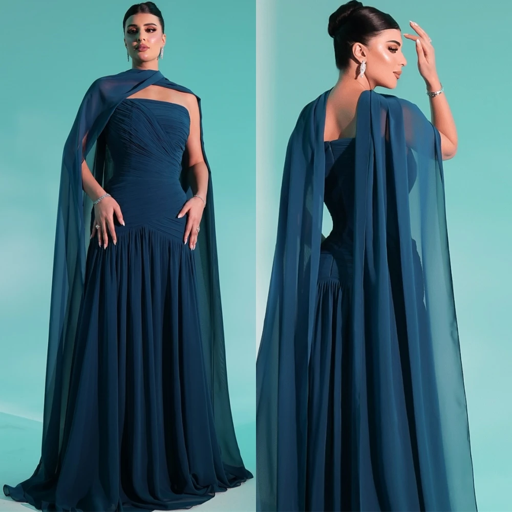 

Customized Delicate O-Neck Shawl Evening Dress Elegant Chiffon Prom Dresses Modern Watteau Train Special Occasion Gowns