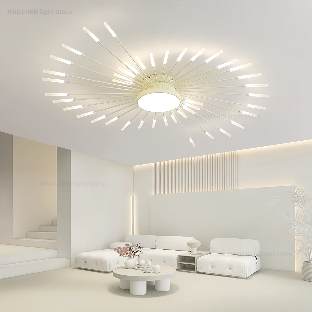 Led Firework Chandelier Dimmable For Living Room Bedroom Milk Yellow Ceiling Chandelier Dining Room LED Ceiling Lamp With Remote