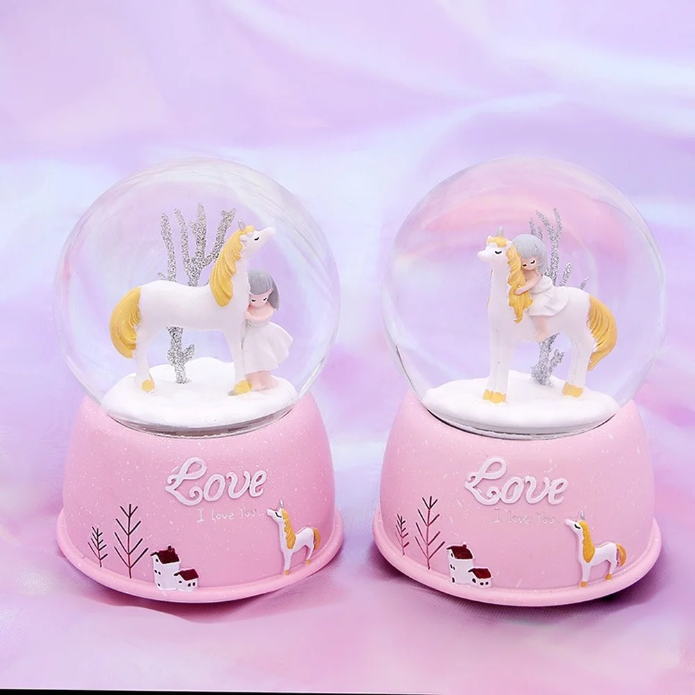 2PCS with Light Small Crystal Ball Resin Crafts Unicorn Home Decoration Cartoon Couple Gift Glass Ball  Crystal Spheres