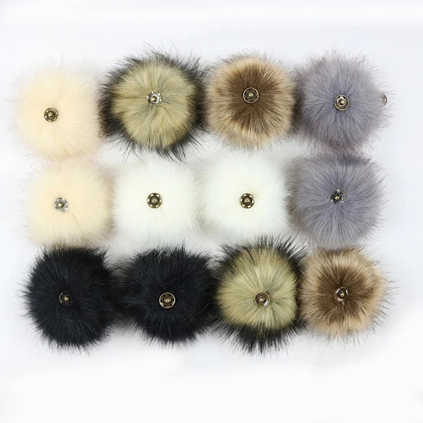 2pcs 12cm Large Pom Pom Ball With Press Button Fluffy Faux Fox Fur Pompoms for Pompon Beanie Hat Accessories Hairball DIY Crafts