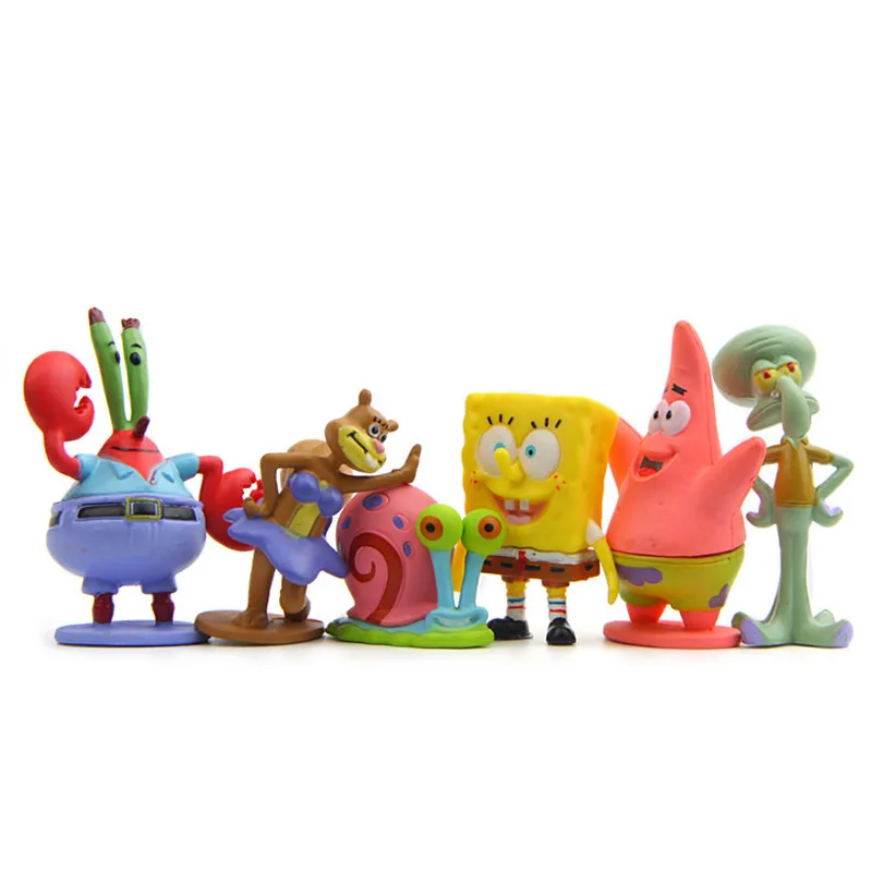 6 Stück/Set Animations-Kawaii-SpongeBob-Schwammkopf-Spielzeug, Patrick Star Figuren, Cartoon-Krabben-Boss-Figuren, Spielzeug für Kinder, Geschenke – Detail 4