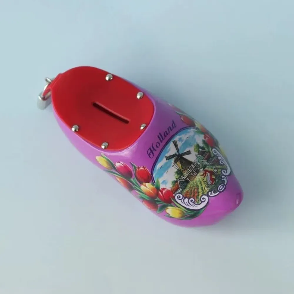 15cm Wooden Shoes Piggy Bank Miniature Wooden Material Wooden Clog Piggy Bank Holland Craft Decorative Figurine